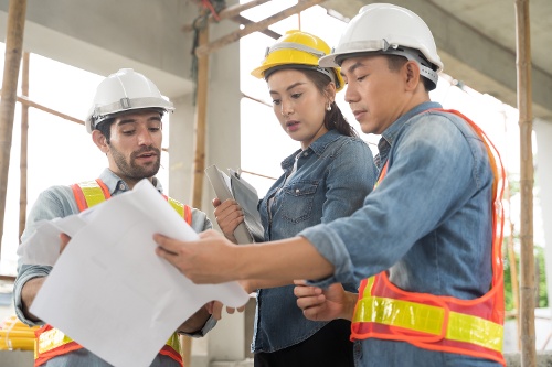 Project engineer working on construction site